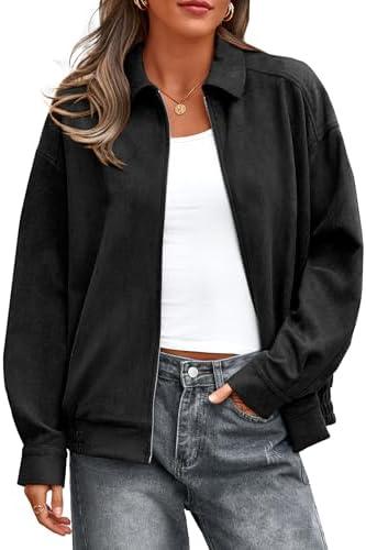 PRETTYGARDEN Faux Suede Bomber Jacket Women Fall Fashion 2026 Casual Zip Up Oversized Trendy Winter Clothing Outerwear Coats Large