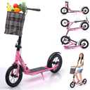 Adult Scooter for XXL Big Wheels, Folding Commuter Kick Scooter for Adults & Teens, Adjustable Heigh, Lightweight Sports Commuter Scooter for Kids Tenns Adults, 4 Adjustable Levels. (Pink)