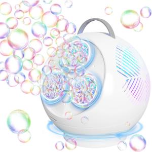 Bubble Machine Automatic Bubble Blower for Kids Toddlers LED Bubble Maker Electric Auto Rotating 45/360 Outdoor Toy for Easter and Birthday Gift Party Wedding (Spherical White)