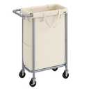 SONGMICS Laundry Basket with Wheels, Rolling Laundry Hamper, 23.8 Gallons (90L), Removable Liner, Steel Frame with Handle, Blanket Storage, 24 x 11.4 x 31.9 Inches, Cream White URLS003W01