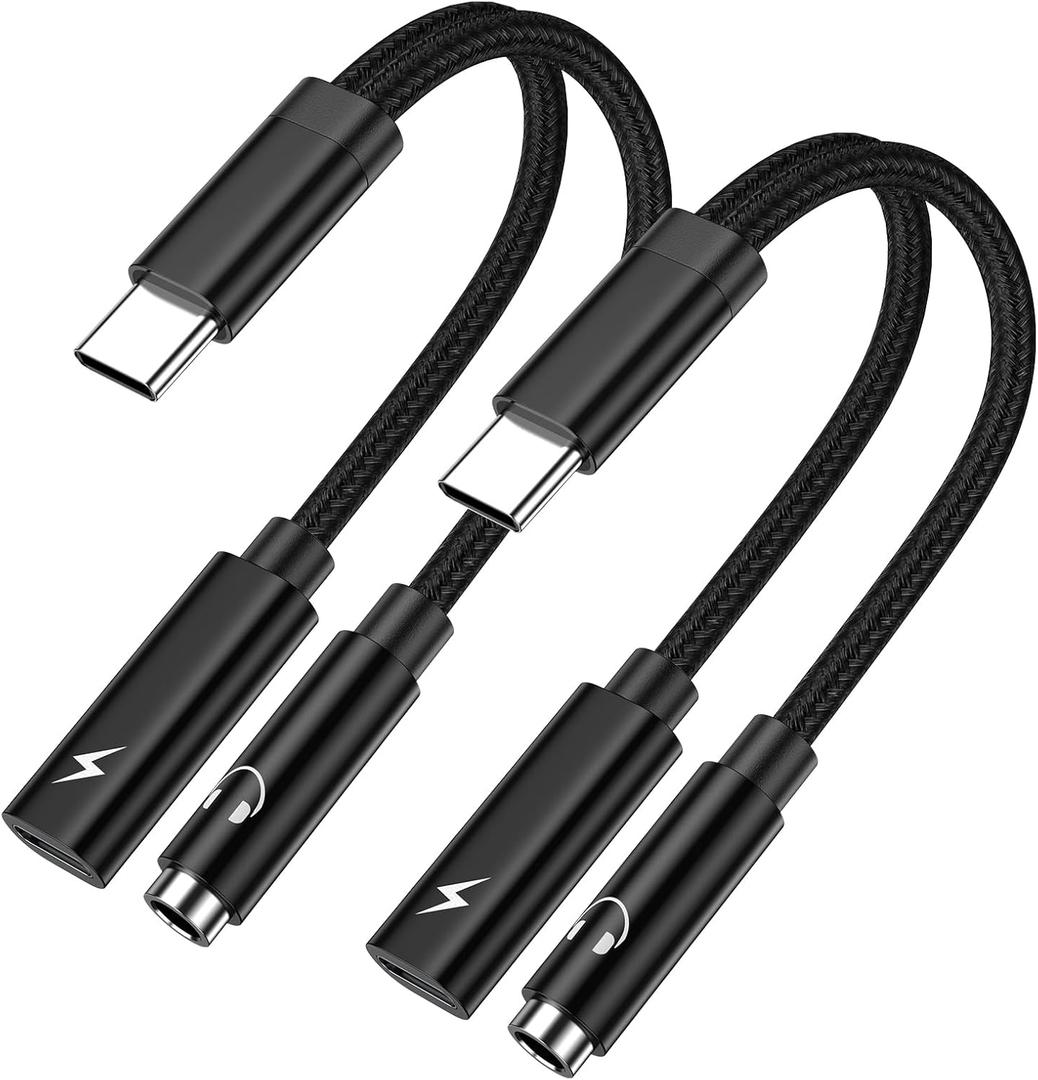 USB C to 3.5mm Headphone and Charger Adapter for Samsung Galaxy A17 A56 A55 A35 S25 S24 Ultra A16 A15 iPhone 17 16e, 2 in 1 USB Type C to Aux Audio Jack Adapter with PD 60W Fast Charging Dongle Cable