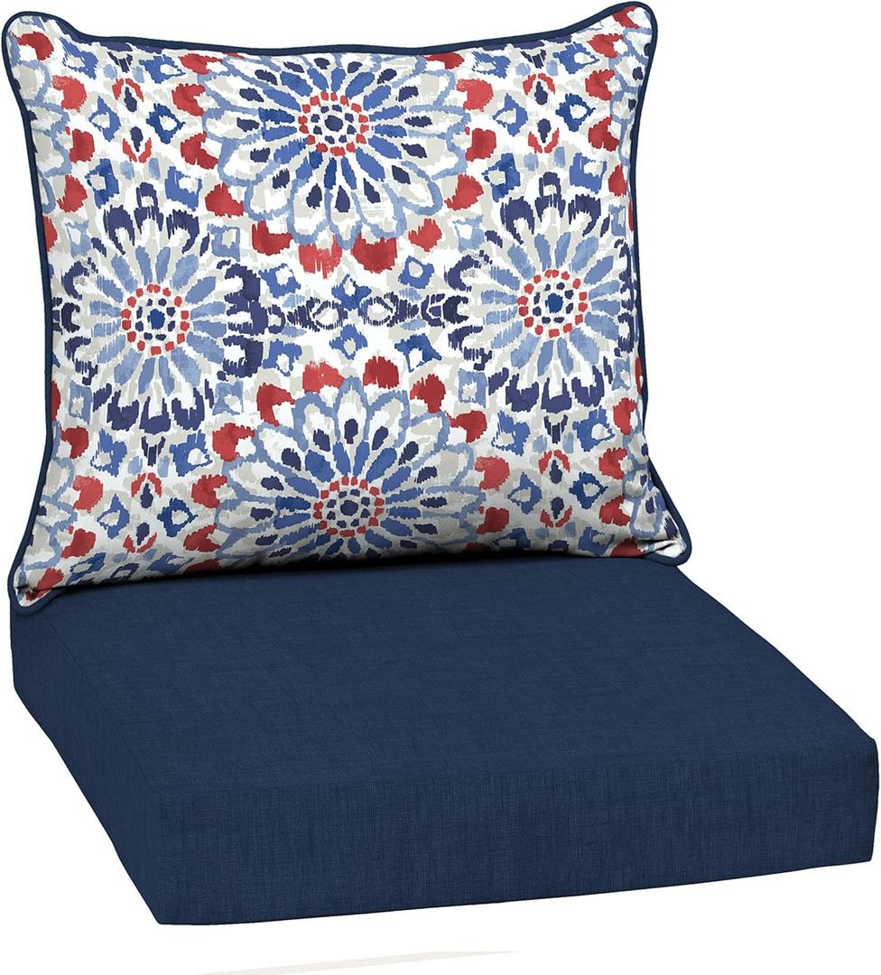 Arden Outdoor Deep Seat Cushion Set, 22 in x 24 in, Weather-Proof, Rain-Proof, Fade Resistant Patio Cushion Clark Blue