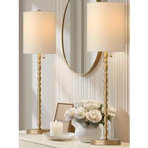 Buffet Lamps Set of 2, 28.5" Tall Brass Finish Lamps for Entryway, Hallway, Console Table, Dining Sideboard or Living Room, UL Certified with Pull Chain, Linen Shade, Urban Luxury Style