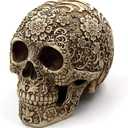 UJOY Creative Skull Flowers Sculpture 8.1'' Human Head Skeleton Statue Collectible Halloween Decoration Home Decor