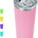 BJPKPK Skinny Insulated Tumbler, Stainless Steel Reusable Slim Insulated Travel Coffee Cup with Lid,Light Pink,20oz