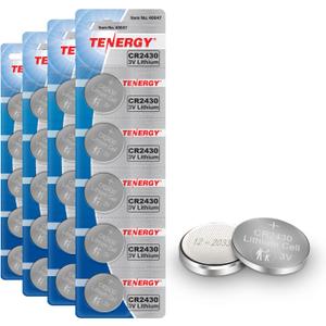 Tenergy CR2430 Battery, 3V Lithium Coin Battery for Car Key Fob, Car Remote, Calculators, Thermometers and More, 20 Count