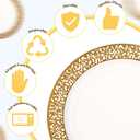 Skylety 100 Pieces White and Gold Plastic Plates Bulk 6 Inch Plastic Disposable Dessert Plates with Gold Lace Rim for Party Birthday Wedding Holiday Anniversary Supplies