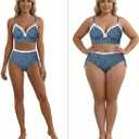 Herseas Women's Splice Ruffle Trim Bikini Sets Tie Side Swimsuits High Waisted Bathing Suits. L Size