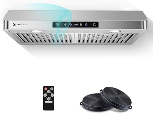 AMZCHEF 30" Stainless Steel Under Cabinet Range Hood, 750  CFM Dual-Fan | Stainless Steel hood with Touch/Remote/Gesture Control, timer, LED lights & dishwasher-safe baffle filters 3 outlets