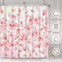 Pink Floral Shower Curtain with Hooks, Romantic Pink Petal Rain Bath Curtain, Waterproof Polyester Fabric for Bathroom Decor, 72 x 72 Inch