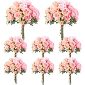 Geosar 8 Bundles Artificial Peonies Flowers Fake Silk Peony Bouquet Faux Peonies Flowers Bulk for Decoration Vase Floral Arrangements Wedding Party Table (Peach Pink,Light Pink)