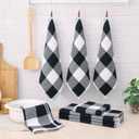 Homaxy Kitchen Towels and Dishcloths Set, 12 x 12 and 13 x 28 Inches, Set of 8 100% Cotton Waffle Weave Check Plaid Kitchen Dish Towels, Super Soft and Absorbent Dish Cloths, White & Black