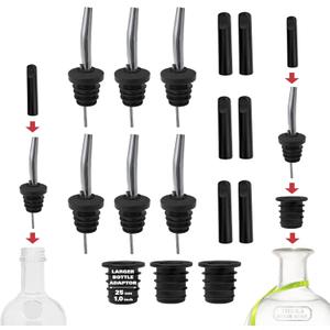 Stainless Steel Liquor Bar Bottle Pourers - Drip-Free Nozzle - Pour Spouts for Alcohol & Bartending - Universal Fit Speed Spout - Rust-Free & Easy Clean - Chrome (6 Pack)