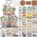 GlikCeil 95 Pcs Interchangeable All Season Tiered Tray Decor Set Farmhouse Holiday Decorations Wooden Frames Ladders with Season Cards Bows for Home Kitchen Valentine Easter Mardi Gras Spring Summer