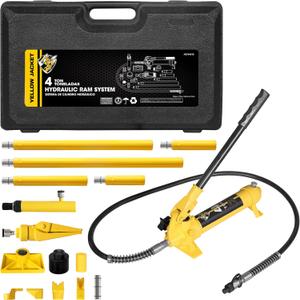 YELLOW JACKET 4 ton Hydraulic Ram Jack Pusher Puller Auto Body Frame Repair Tool Porta Power Kit with Blow Mold Carrying Storage Case for Car Repair,Truck,Farm