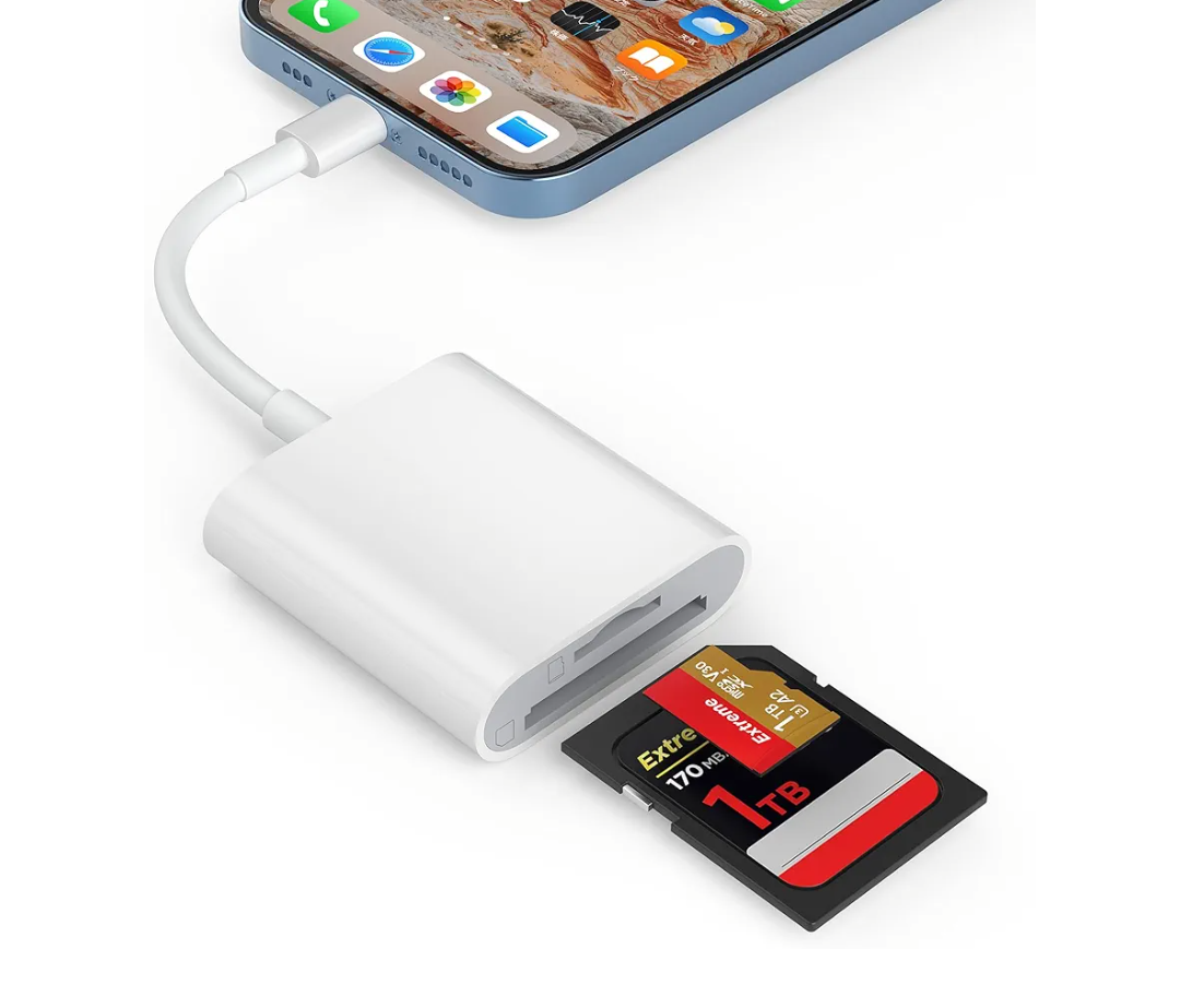 SD Card Reader for iPhone, Memory Card Reader with Dual Slot for SD/TF Card Plug and Play Trail Game Camera SD Card Viewer Lightning to MicroSD Card Camera Adapter for iPad No App Required