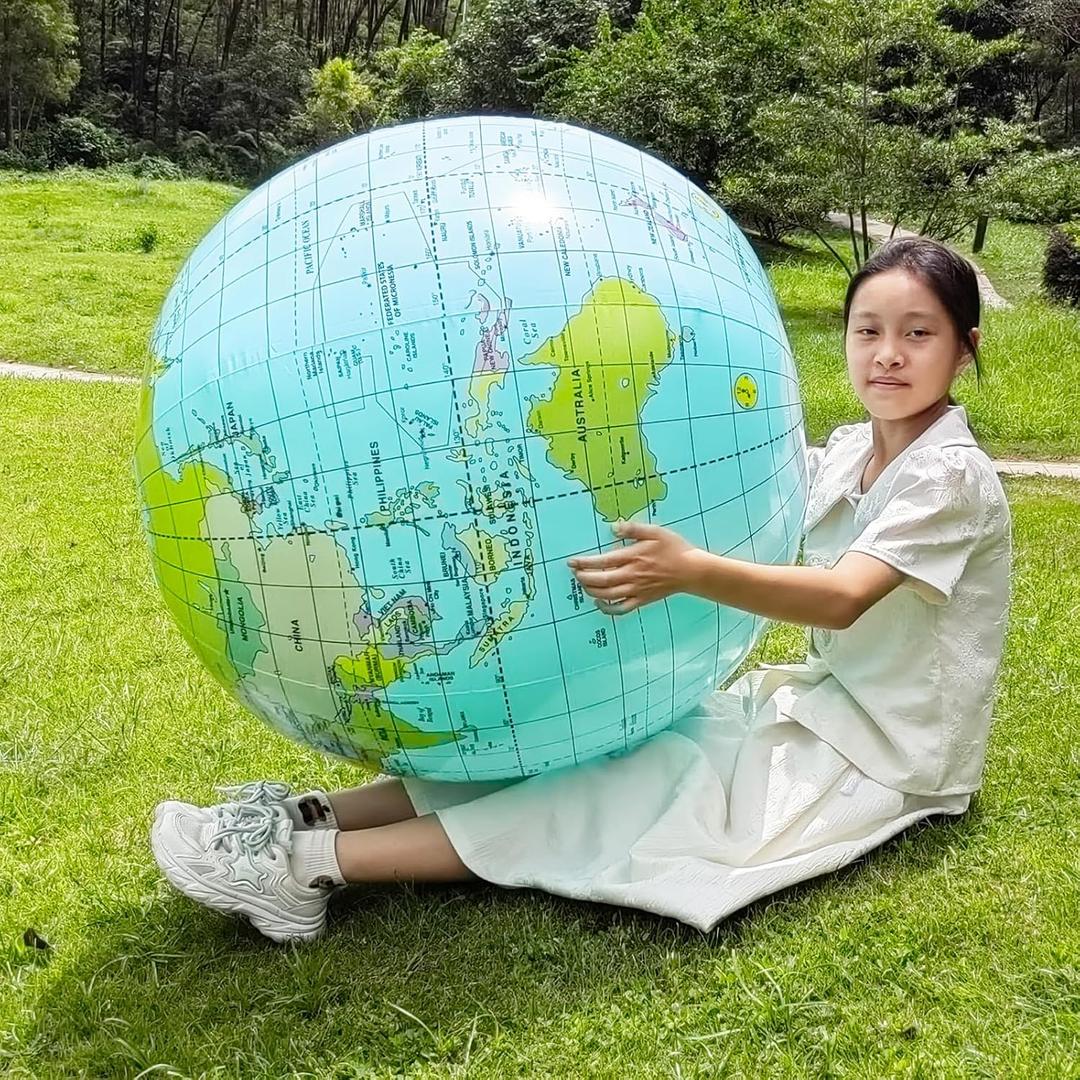 Keesoon-36 Inch Giant Geographic Globe, Inflatable Globe, PVC Educational Game World Map Globe, Diameter 90cm