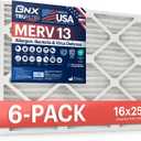 BNX TruFilter 16x25x1 Air Filter MERV 13 (6-Pack) - MADE IN USA - Electrostatic Pleated Air Conditioner HVAC AC Furnace Filters for Allergies, Pollen, Mold, Bacteria, Smoke, Allergen, MPR 1900 FPR 10