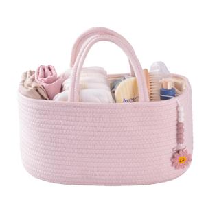 Baby Diaper Caddy Organizer for Girl Boy Rope Nursery Storage Bin Basket Portable Holder Tote Bag for Changing Table Car Travel Baby Shower Gifts Newborn Essentials Registry Must Have Items Pink (Regular)