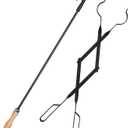 Heavy Duty 32 Long Fireplace Fire Pit Campfire Poker Stick and 26 Fireplace Tongs Tool Sets, Log Grabber, Rust Resistant Black Finish Camping Fireplace Tools for Indoor/Outdoor