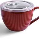 Ceramic Soup Mug with Lid, 24oz Large Soup Cup with Handle, Microwave Soup Bowl for Breakfast Cereal, Oatmeal, Overnight Oats, Coffee, Salad, Dishwasher Safe,Housewarming Wedding Gift (Red)