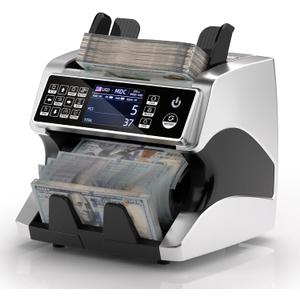 MUNBYN IMC01 Bank Grade Money Counter Machine Mixed Denomination, 2CIS/UV/IR/MG/MT Counterfeit Detection, Serial Number, MUL Currency Cash Counter, Printer Compatible (Silver)