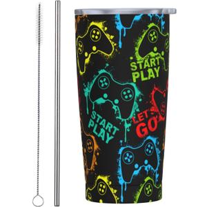 Perinsto Colorful Silhouettes Game Joystick 20oz Travel Tumbler With Lid And Straw, Stainless Steel Tumblers Insulated Coffee Cup Mug Gift For Men Women