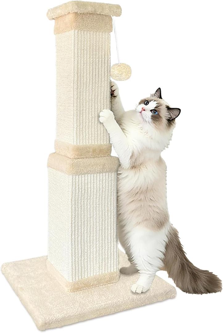 AGYM Cat Scratching Post, 32 Inch Cat Scratching Post for Large Cats, Scratching Posts for Indoor Cats Adults, Cat Scratch Post with Nature Sisal, Beige