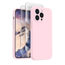 FireNova Designed for iPhone 13 Pro Max Case, Silicone [Camera Protection] Phone Case with [2 Screen Protectors], Soft Anti-Scratch Microfiber Lining Inside, 6.7 inch, Chalk Pink