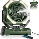 Misting Fan, Portable Camping Fans with 9oz Water Tank, 24000mAh Rechargeable Fan with 4 Speed, Battery Powered Fans with 120H Cooling, Last 5H Mist, 2 Mist Modes, Light, Outsides/Summer Essential