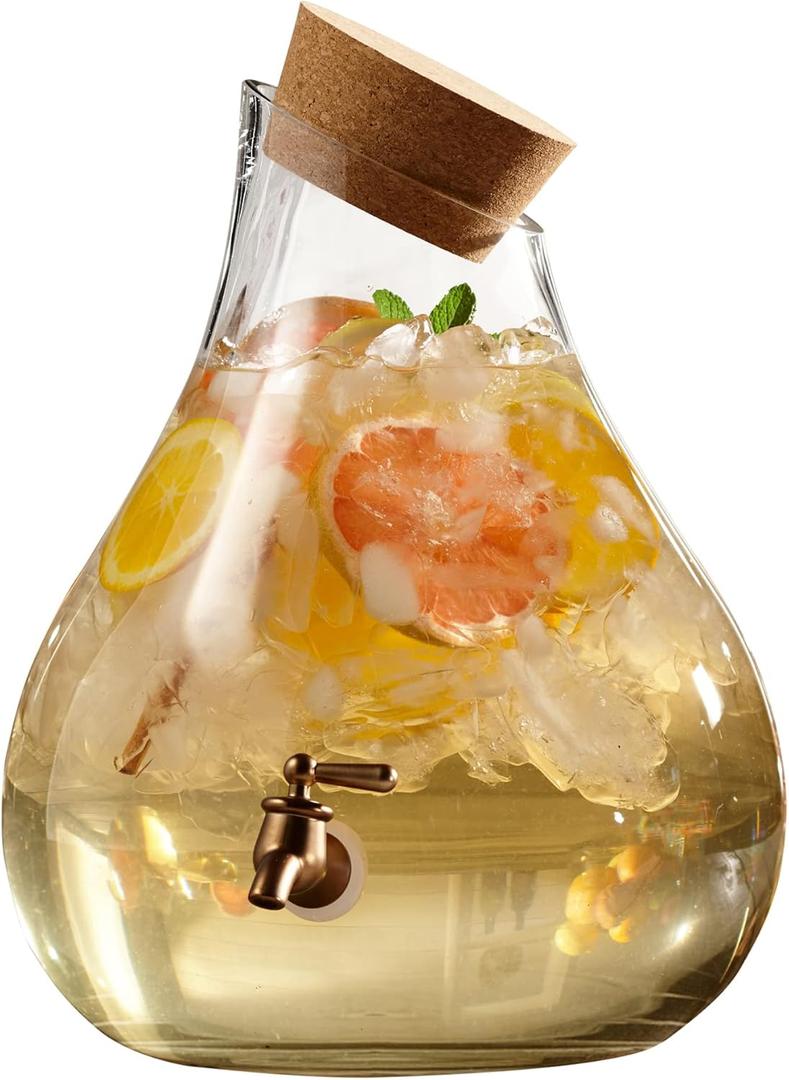 Style Setter Beverage Dispenser Cold Drink Dispenser Glass Jug, Metal Stand & Leak-Proof Acrylic Spigot Great for Parties, Weddings & More (2.5 Gallon, Glass with Cork Lid)