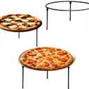 Set of 3 Black Metal Pizza Riser Stands - 8x8x4 Inch Round Pizza Tray Rack, Stackable Wire Display Stands for Buffet, Restaurant, Party & Home Use