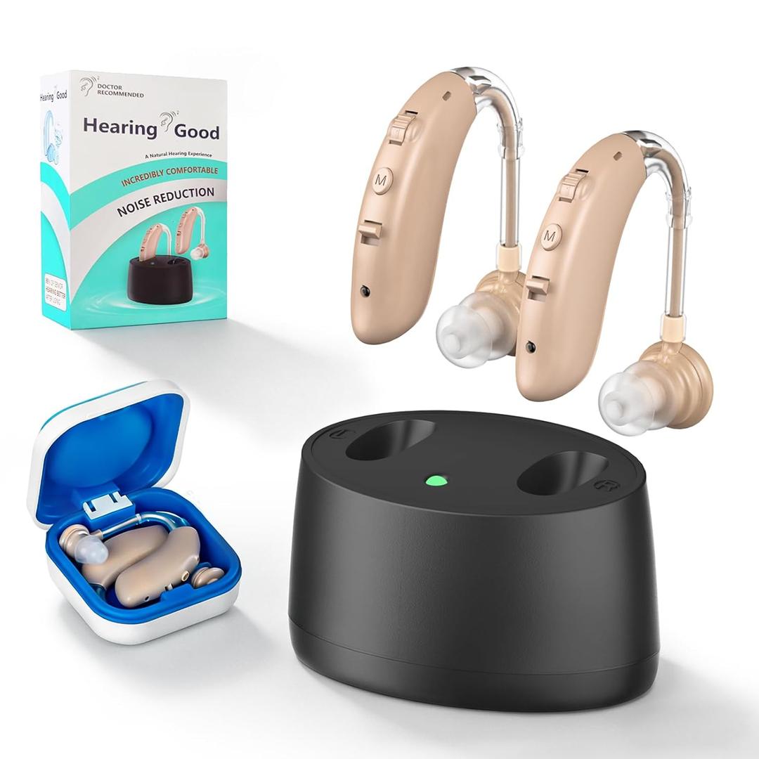 Hearing Aids for Seniors, Hearing Aids Rechargeable with Noise Cancelling and Volume Control, Hearing Amplifier for Adults Hearing Loss, Portable Behind-the-Ear Hearing Aid Headphones