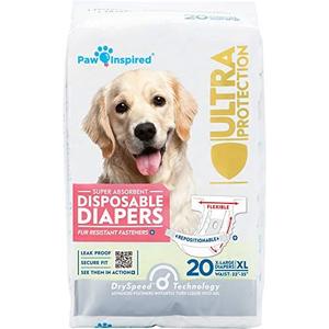 Paw Inspired 20ct Disposable Dog Diapers | Female Dog Diapers Ultra Protection | Diapers for Dogs in Heat, Excitable Urination, or Incontinence (X-Large)
