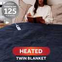 Sunbeam Royal Ultra Fleece Heated Electric Blanket, Twin Size, 84" x 62", 12 Heat Settings, 12-Hour Auto Shut-Off, Indigo
