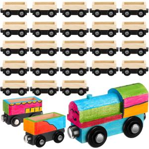 Lenwen 26 Pcs Unpainted Magnetic Wooden Trains Cars Unfinished Party Favors Wood Train Set for Birthday Party Supplies Paint Project Craft DIY Decorations(Load Style)