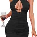 BORIFLORS Women's Sexy Club Bodycon Cut Out Halter Backless Ruched Mini Party Dresses
, Size S