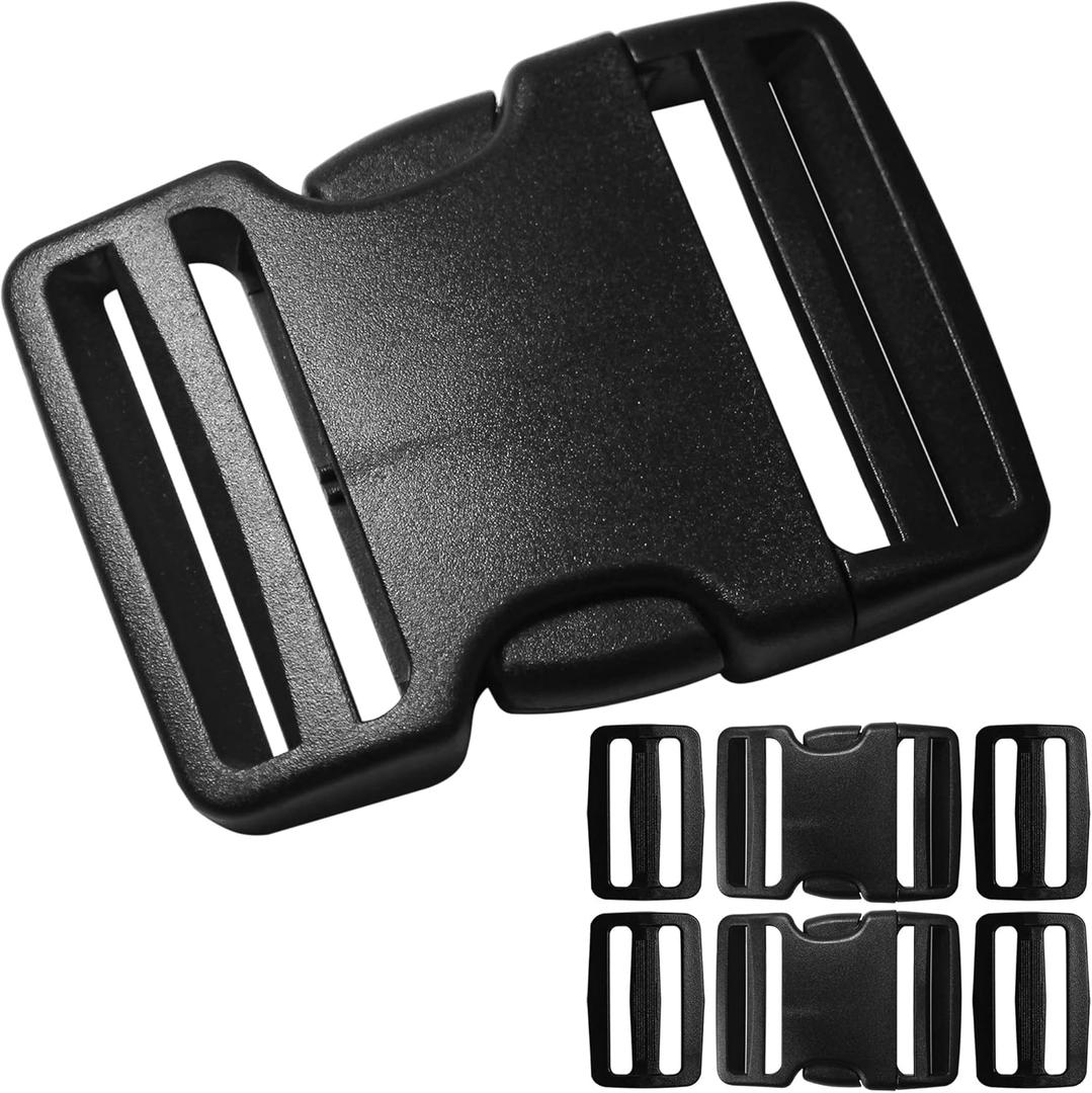 Buckles for 2 inch Wide Webbing Straps: Quick Side Release Buckle Clip 2 set and Tri-Glide Slide 2 pcs Fit 2" Nylon Web Belt, Plastic Snap Fastener Clip Heavy Duty Replacement Dual Adjustable