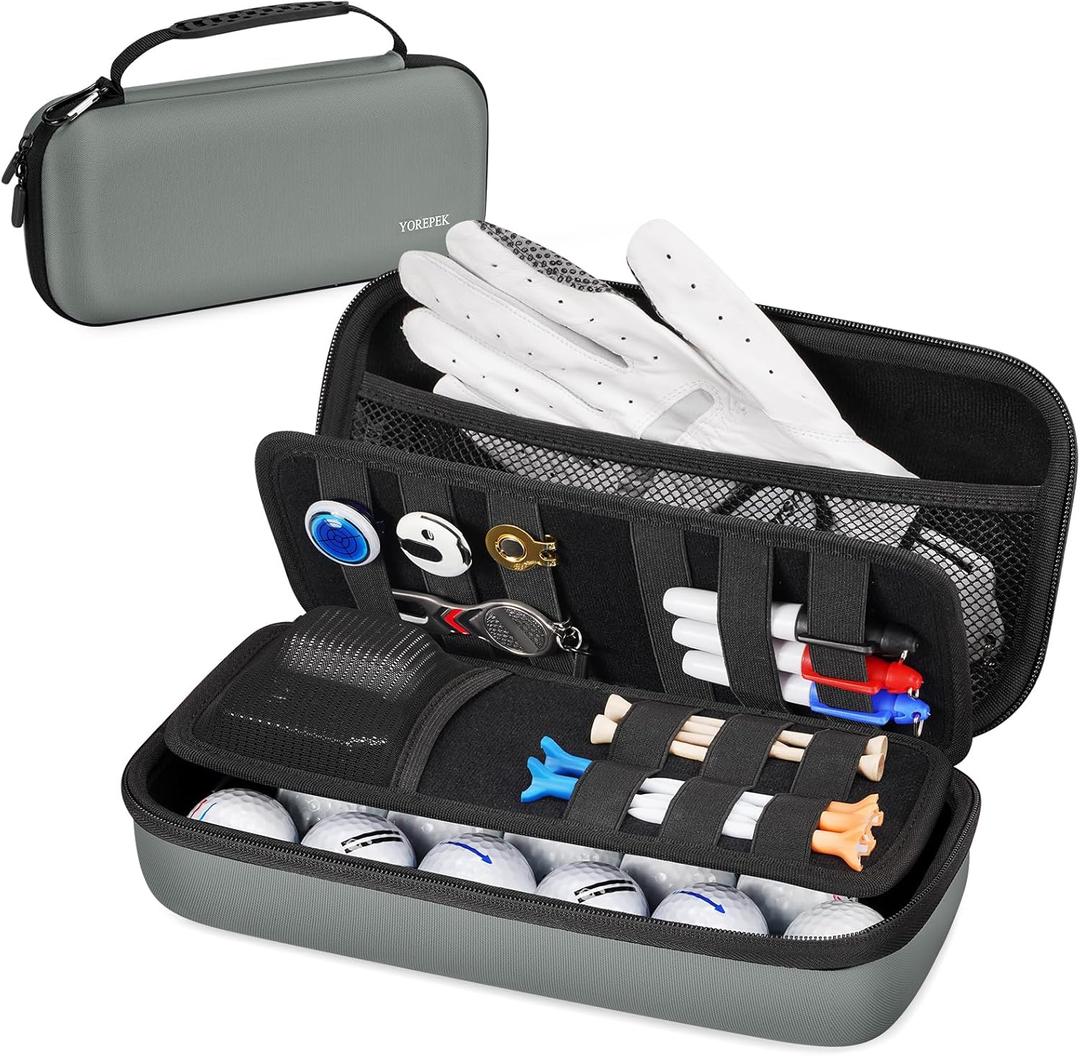 YOREPEK Golf Glove Holder with Removable Glove Shaper, Golf Valentines Gift, Protective Hard Shell Golf Accessories Case Bag with 2 Dividers Fits Balls, Tees, Markers, Cool Gifts for Golfers