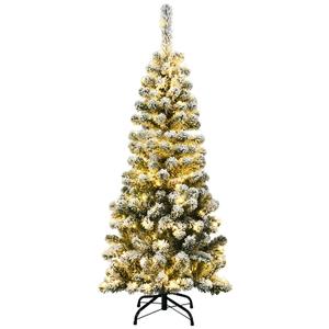 C 4.5Ft Pre-lit Snow Flocked Artificial Pencil Christmas Pine Tree with 150 LED Lights