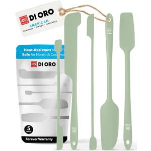 DI ORO Silicone Jar Spatulas for Scraping - Rubber Spatulas Silicone Heat Resistant - Kitchen Spatulas Nonstick Cookware Safe - Silicone Utensil Set for Blenders, Mixing, Baking, & Makeup (5pc, Sage)