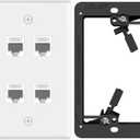 VCE UL Listed 4-Port Ethernet Wall Plate with Low Voltage Mounting Bracket, RJ45 CAT6 Wall Plate with Single Gang Bracket, White