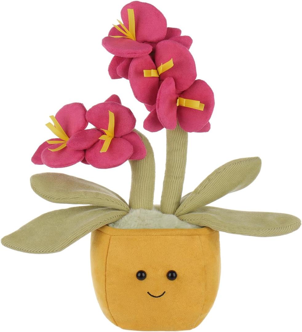 Apricot Lamb Potted Butterfly Orchid Plush Stuffed Flowers for Kids, Soft Cute Plushies Toys for Baby Girl and Boy, Fluffy Potted Butterfly Orchid Pink