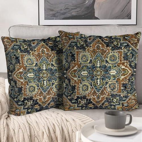 BUAEL Boho Throw Pillow Covers 24x24 inch Set of 2,Boho Vintage Carpet Pattern Antique Ethnic Decor Double Sided Pattern Cushion Cover Soft Pillow Case Living Sofa Room Bed Square Pillow Cover