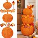 24'' Large Stackable Pumpkins Wicker Pumpkin with LED Lights for Porch