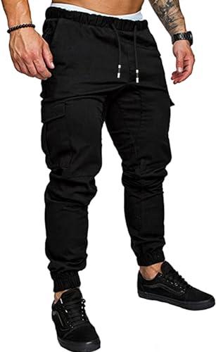 GM MGBOYGYM Mens Fashion Joggers Sports Pants - Cotton Cargo Pants Sweatpants Trousers Mens Long Pants (L, Black)