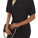 ZESICA Women's 2025 Summer Fall Mock Neck Bodycon Knit Mini Dress Casual Short Batwing Sleeve Slim Fit Ribbed Sweater Dresses,Black,M