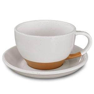MORA Ceramic Latte Art Mug With Saucer - 10.5 oz, Round Bottom For Perfect Pours - Cafe Cups for Cappuccino, Espresso, Coffee, Tea etc - Porcelain Set for Baristas, Great Gift - Vanilla White