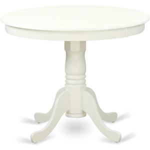 East West Furniture ANT-LWH-TP Antique Dining Room Table - a Round kitchen Table Top with Pedestal Base, 36x36 Inch, Linen White