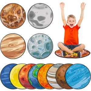 Tinideya 12 Pcs Kids Carpet Circle Seats for Class 16 Inch Round Classroom Rug Floor Cushions Soft First Day of School Educational Mat Non Slip Back to School Learning Playing Areas(Space Planet)